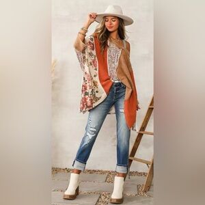Oli & Hali Floral Patchwork Cape with Distressed Denim